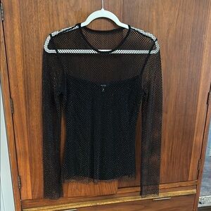 Aqua Black Mesh Long Sleeve Top -